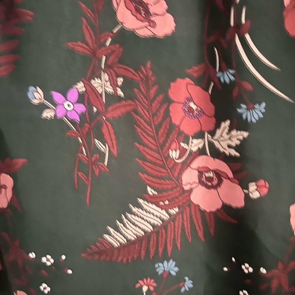 Skies Are Blue Dark Green Blouse with Pink and Purple Floral Design - Picture 9 of 11